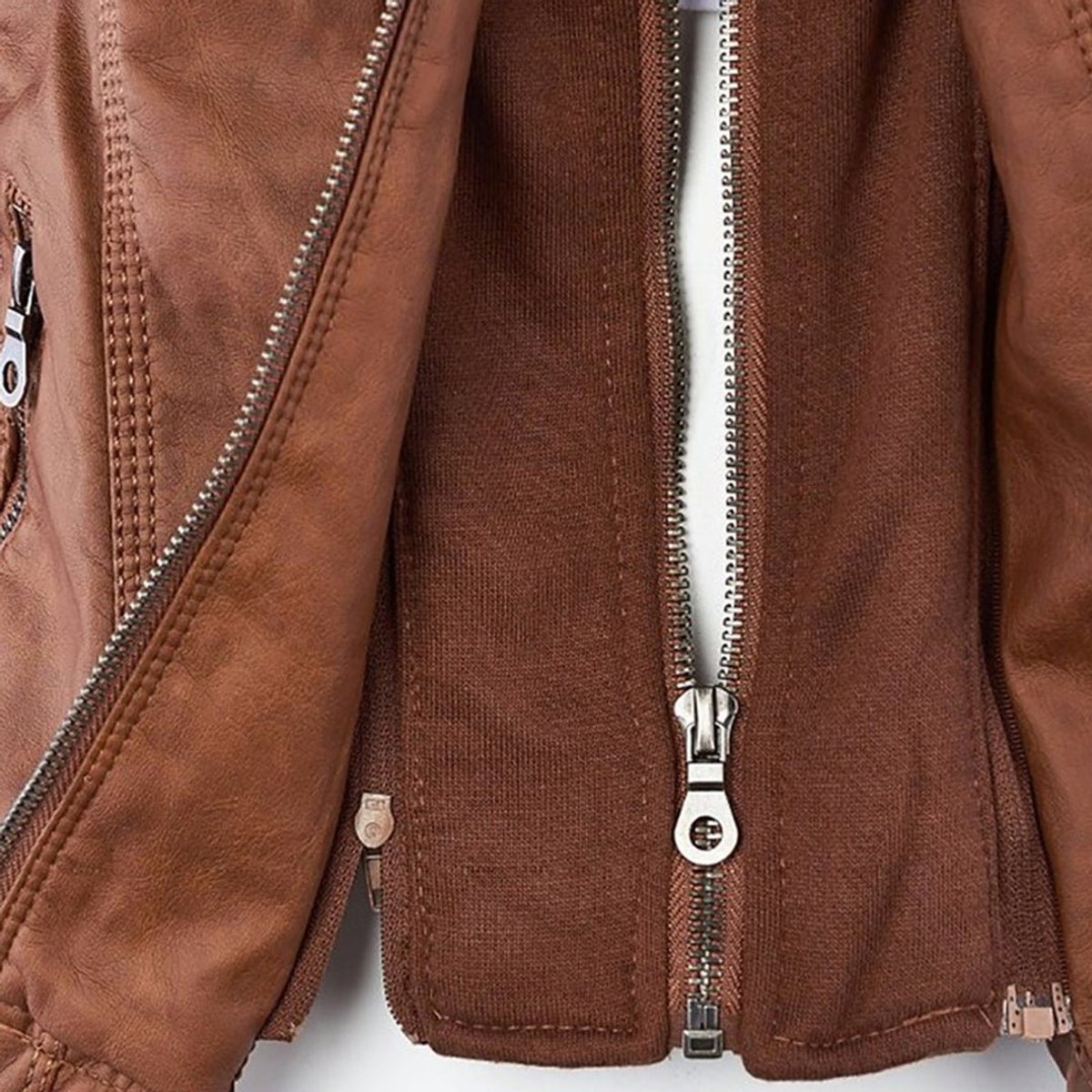 Women's Zip-Off Hood Vegan Leather Biker Coat