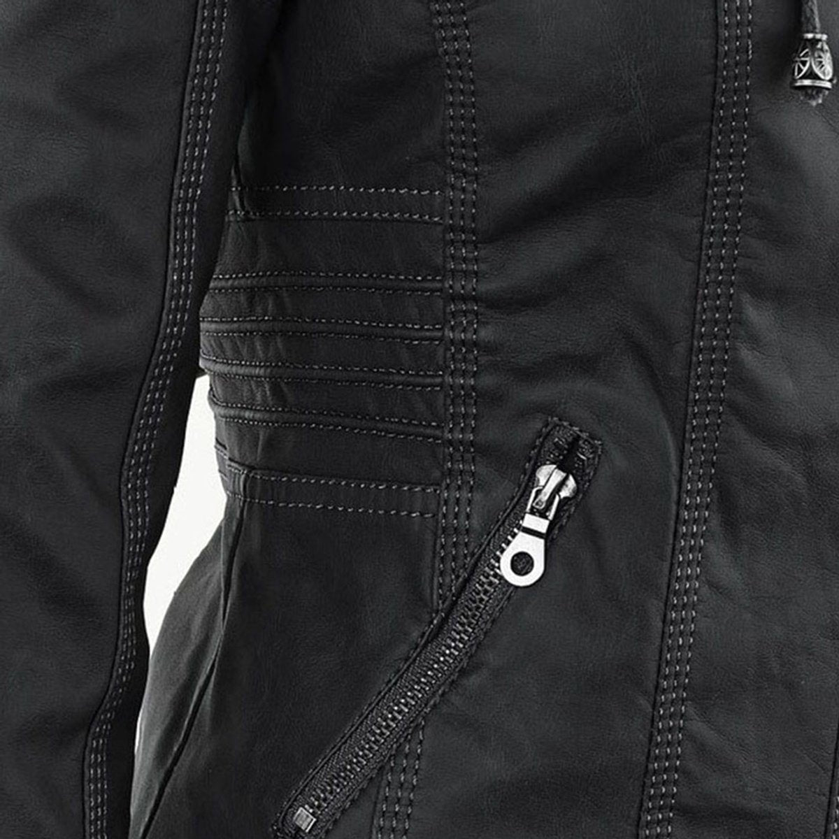 Women's Zip-Off Hood Vegan Leather Biker Coat