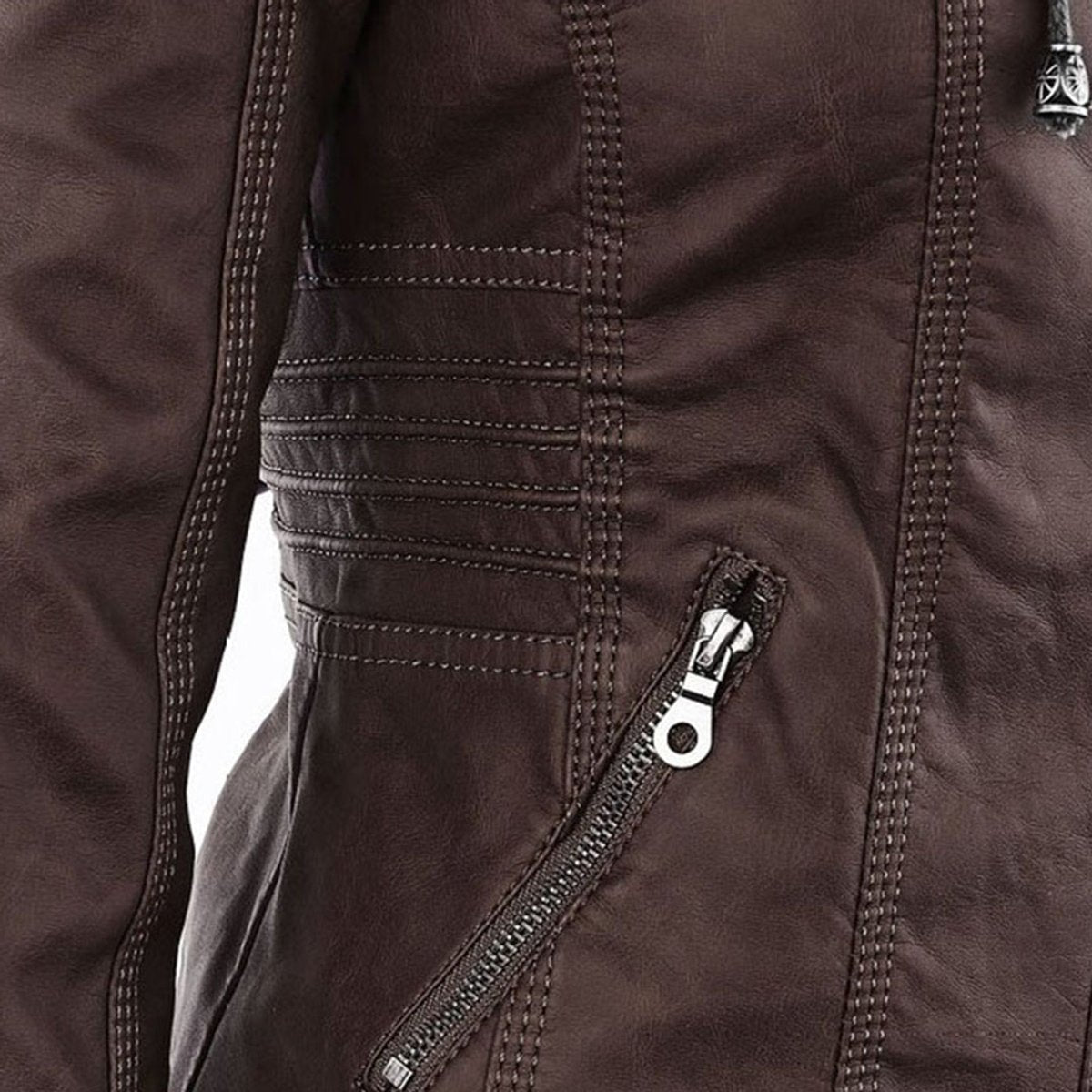 Women's Zip-Off Hood Vegan Leather Biker Coat
