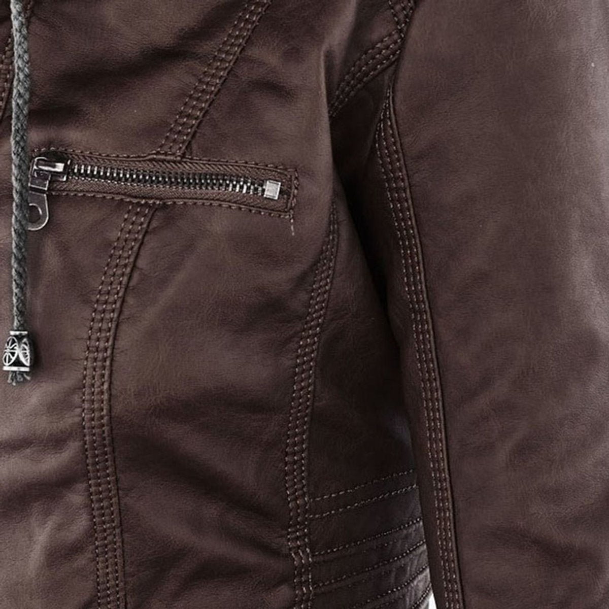 Women's Zip-Off Hood Vegan Leather Biker Coat