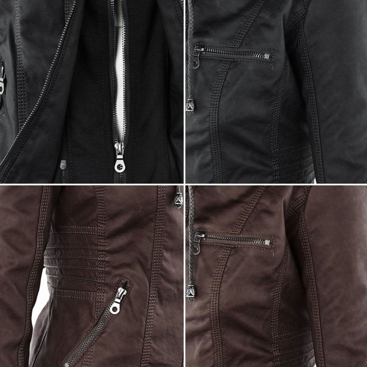 Women's Zip-Off Hood Vegan Leather Biker Coat