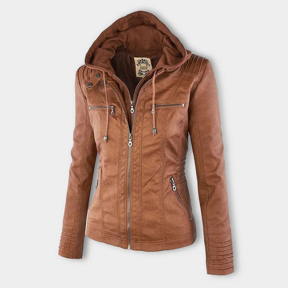 Women's Zip-Off Hood Vegan Leather Biker Coat