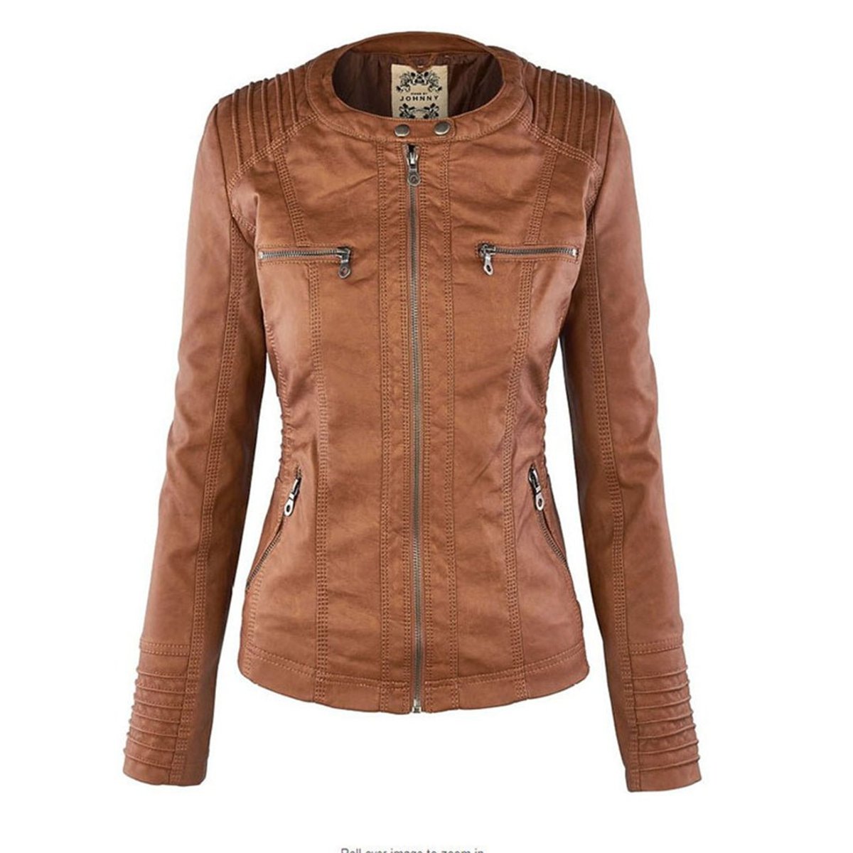 Women's Zip-Off Hood Vegan Leather Biker Coat