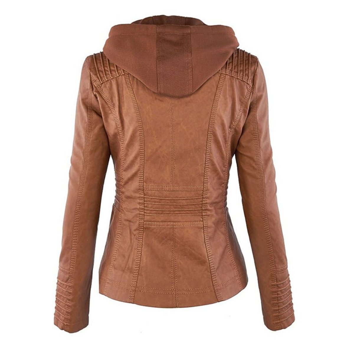 Women's Zip-Off Hood Vegan Leather Biker Coat
