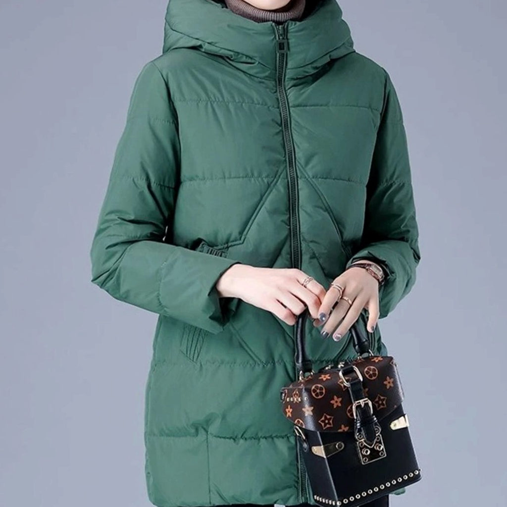 Women's Insulated Mid-Length Puffer Overcoat with Hood