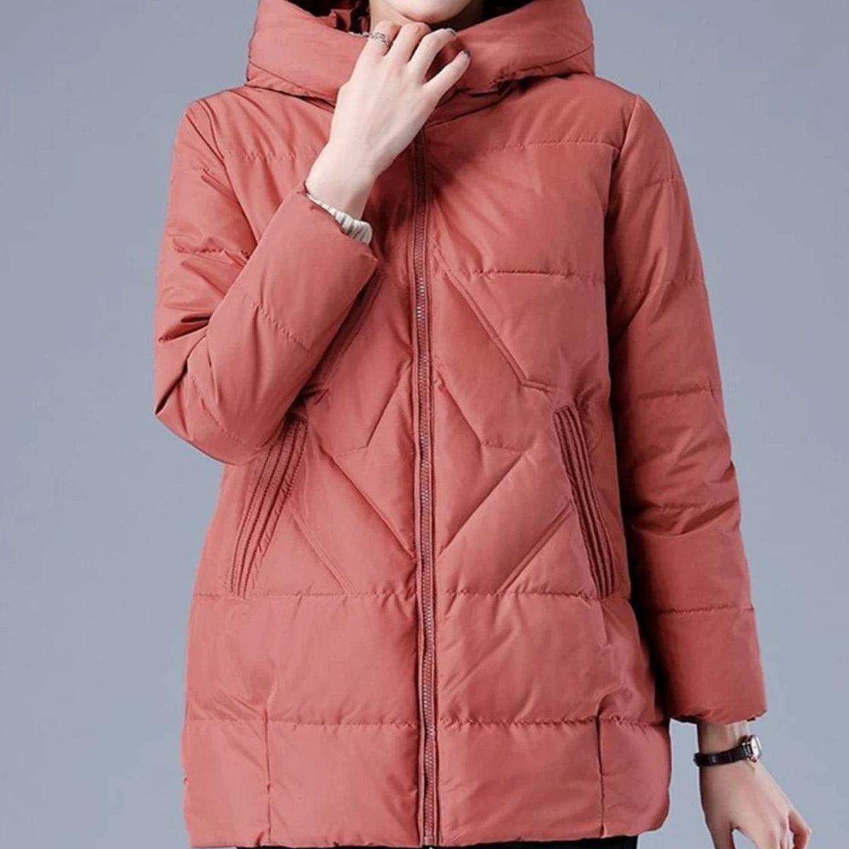 Women's Insulated Mid-Length Puffer Overcoat with Hood