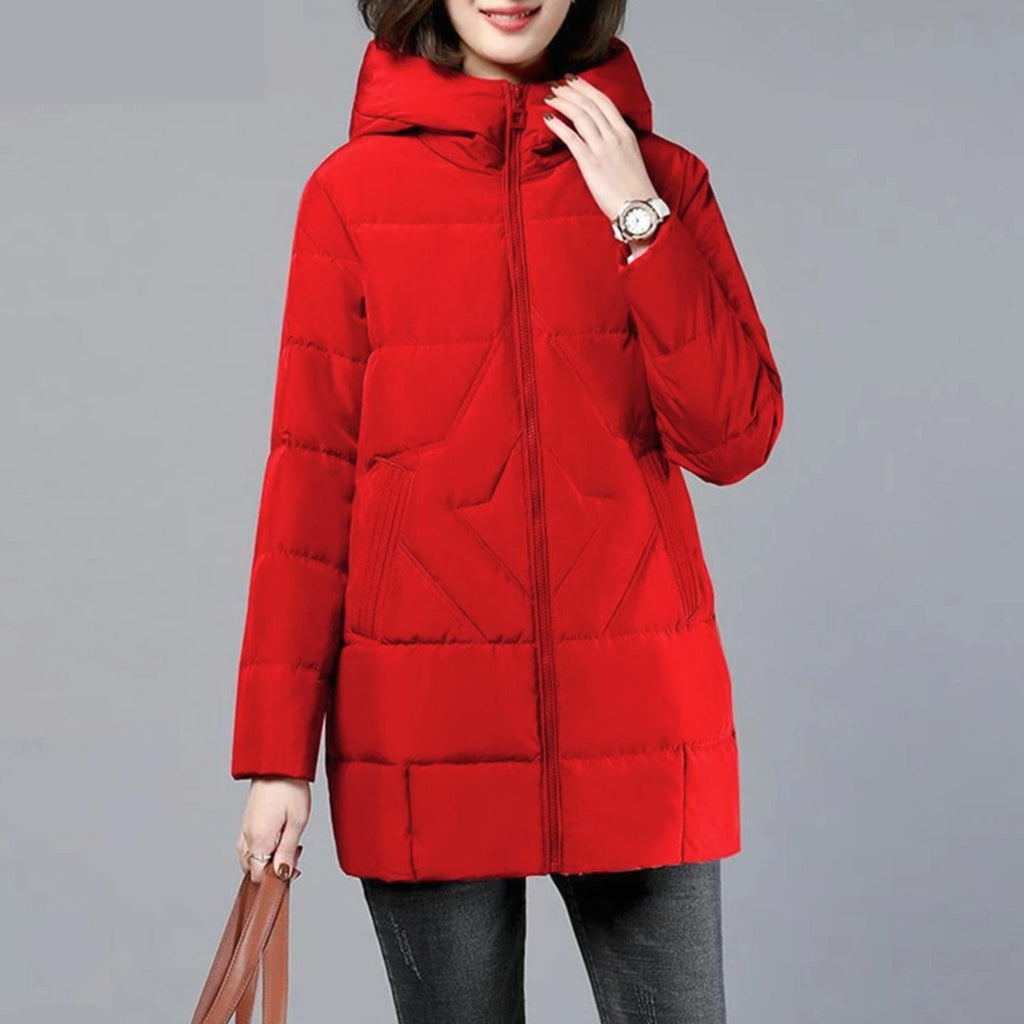 Women's Insulated Mid-Length Puffer Overcoat with Hood