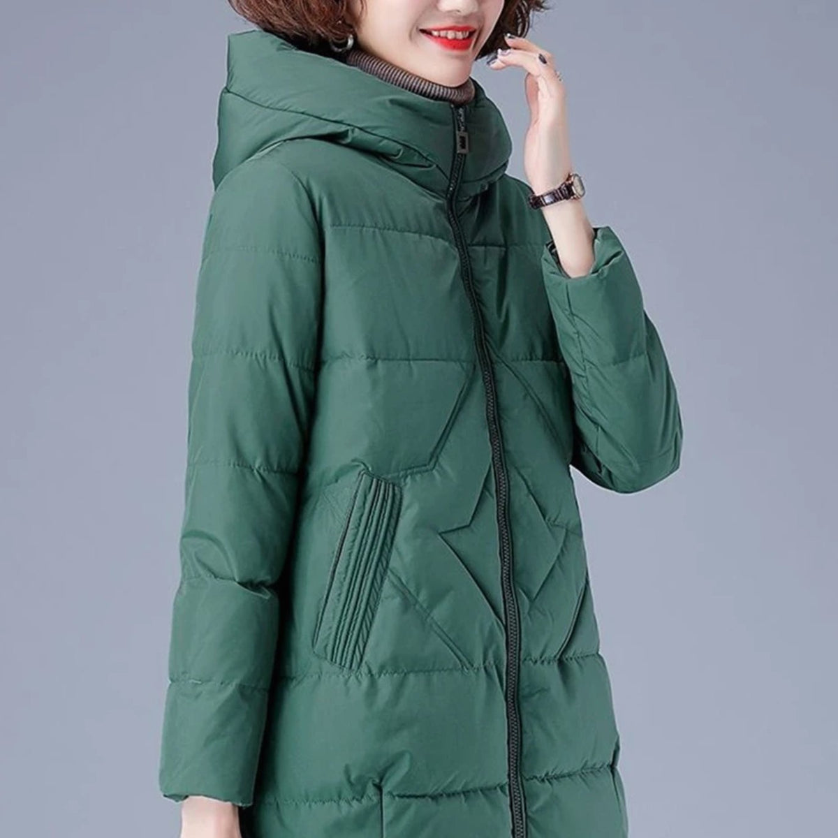 Women's Insulated Mid-Length Puffer Overcoat with Hood