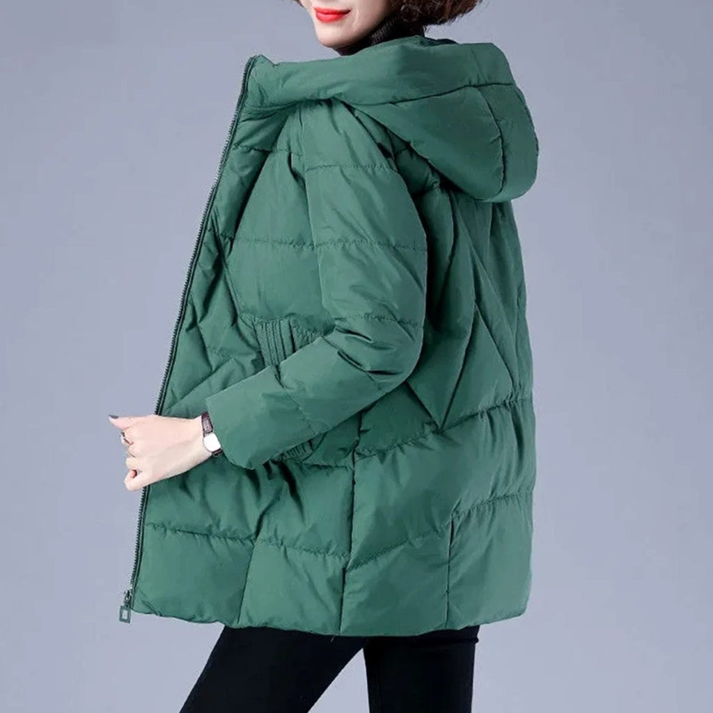 Women's Insulated Mid-Length Puffer Overcoat with Hood