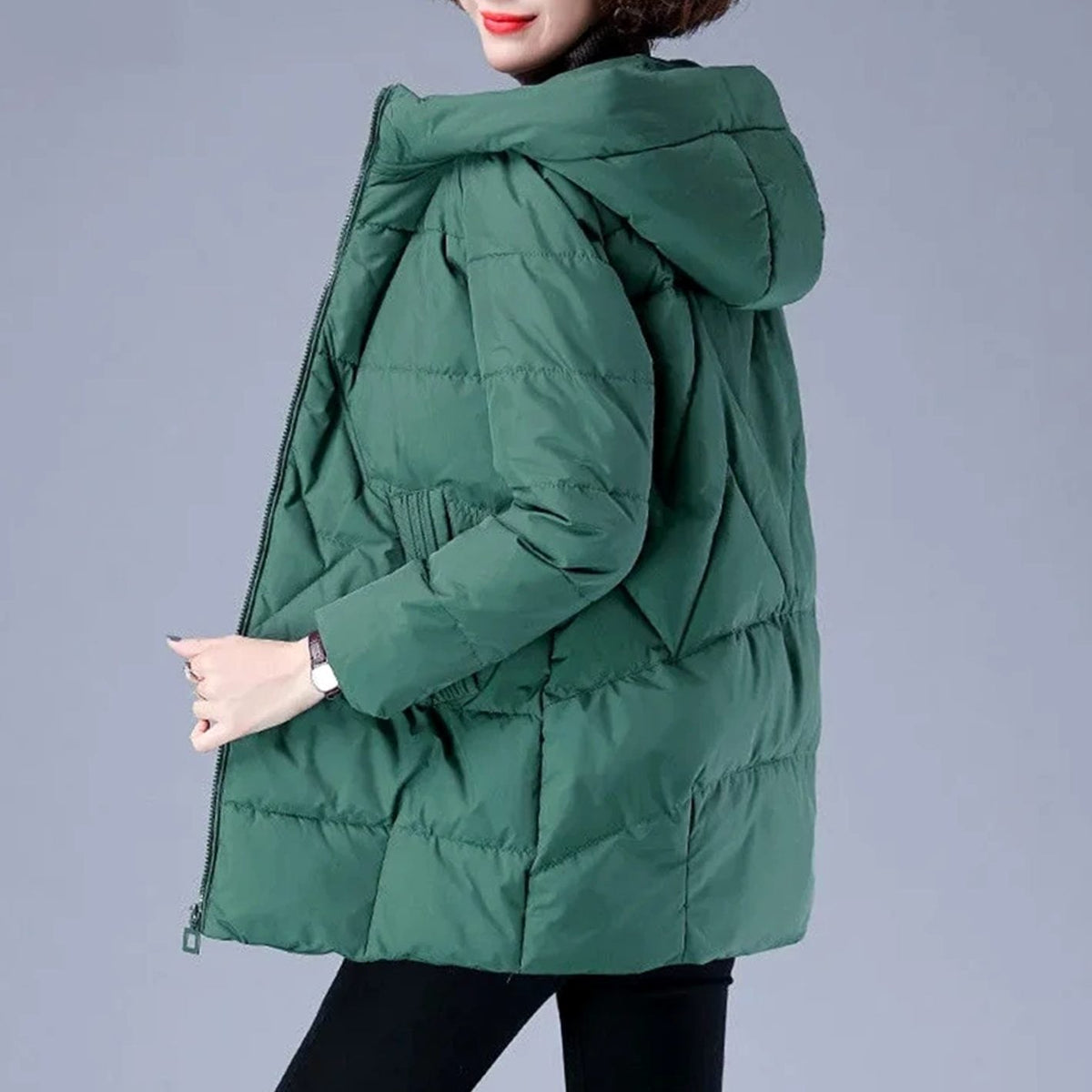 Women's Insulated Mid-Length Puffer Overcoat with Hood