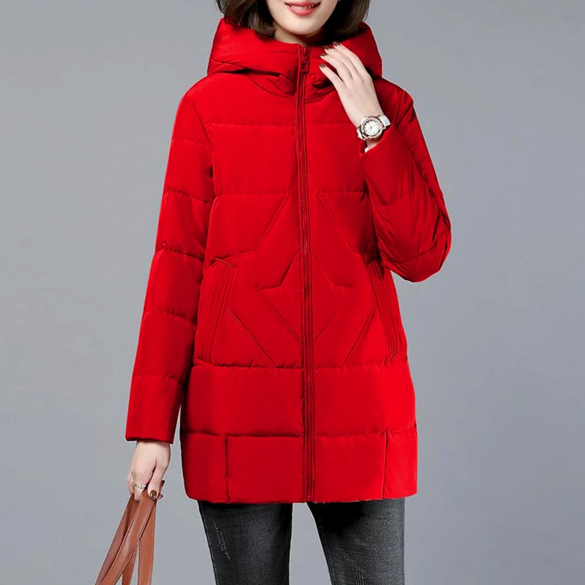 Women's Insulated Mid-Length Puffer Overcoat with Hood