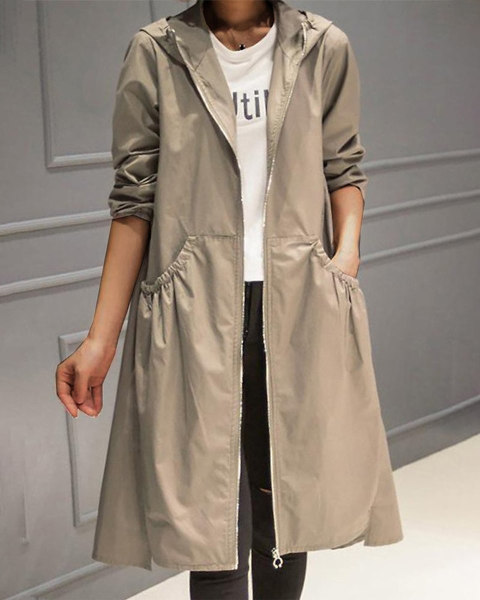Women's Rainproof Long Trench Coat with Hood