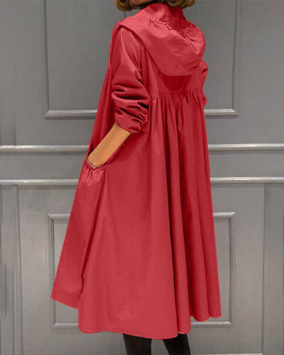 Women's Rainproof Long Trench Coat with Hood