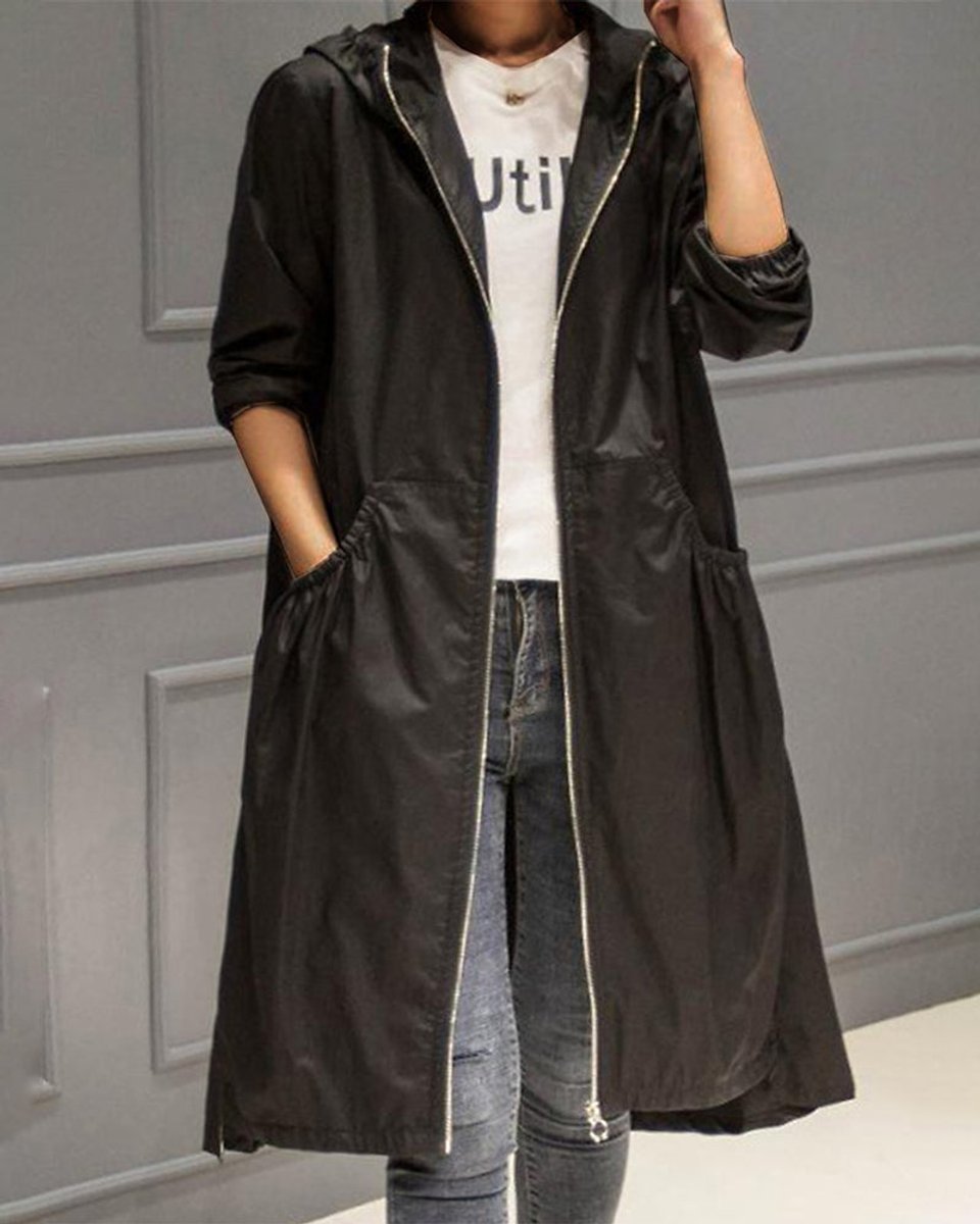 Women's Rainproof Long Trench Coat with Hood