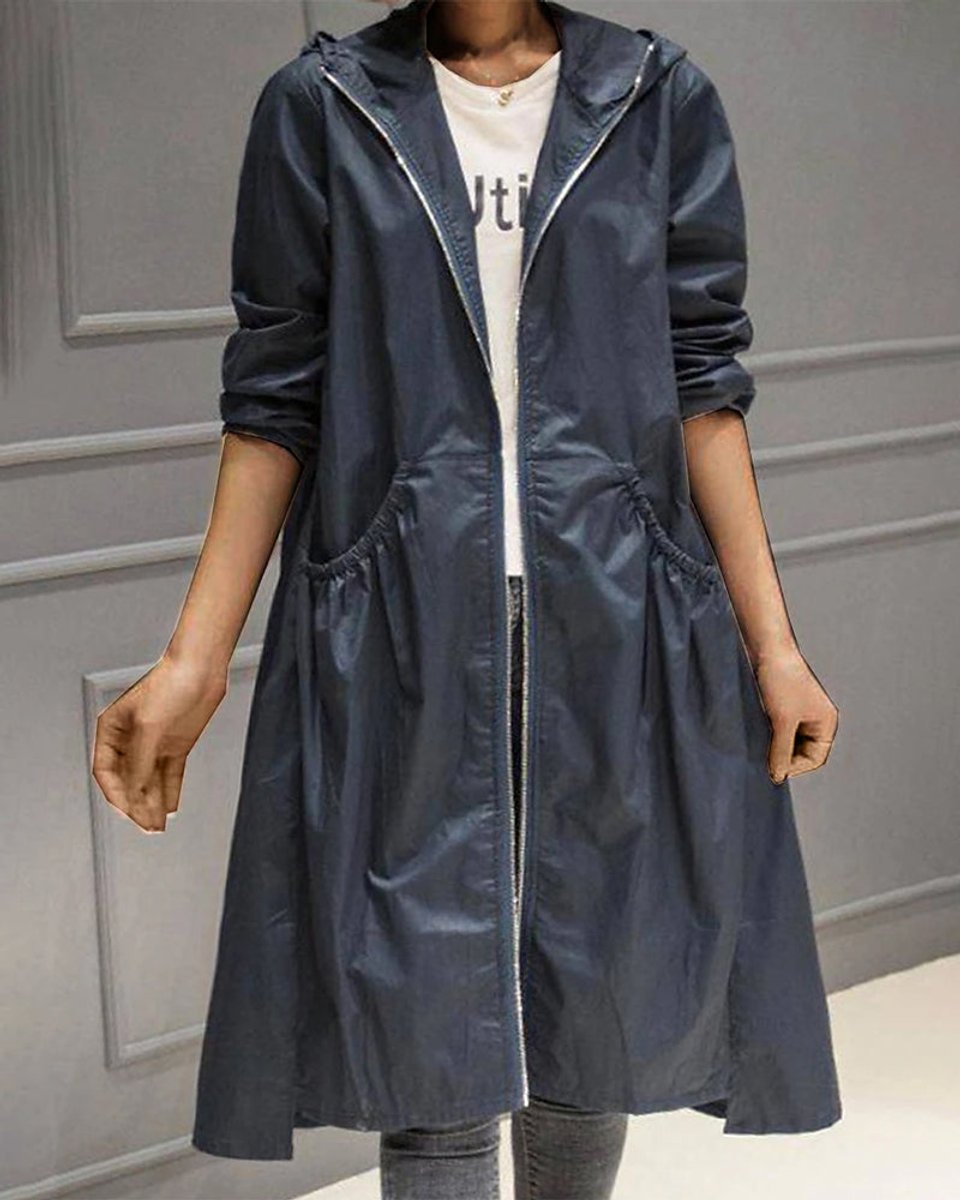 Women's Rainproof Long Trench Coat with Hood