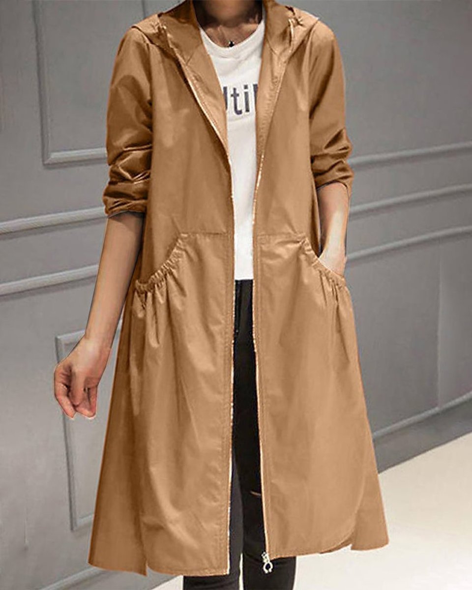 Women's Rainproof Long Trench Coat with Hood