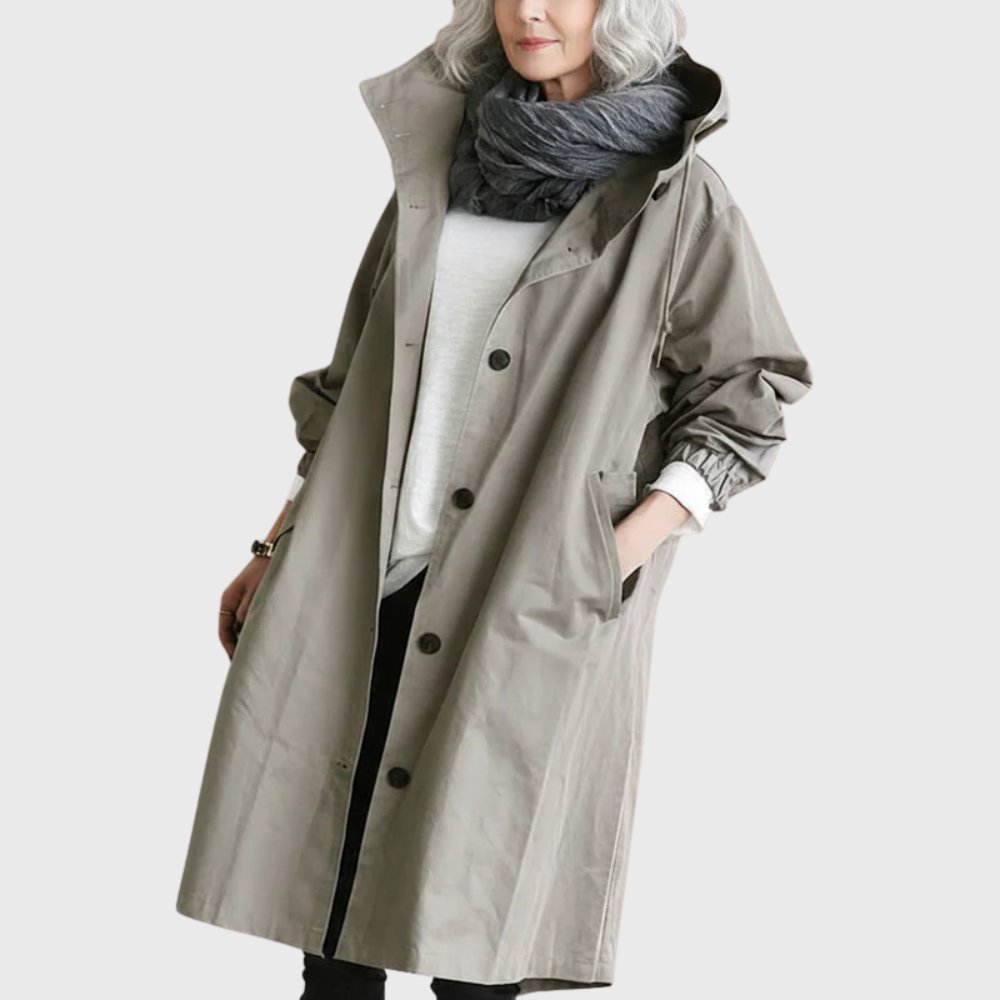 Women's Rainproof Trench Coat with Attached Hood