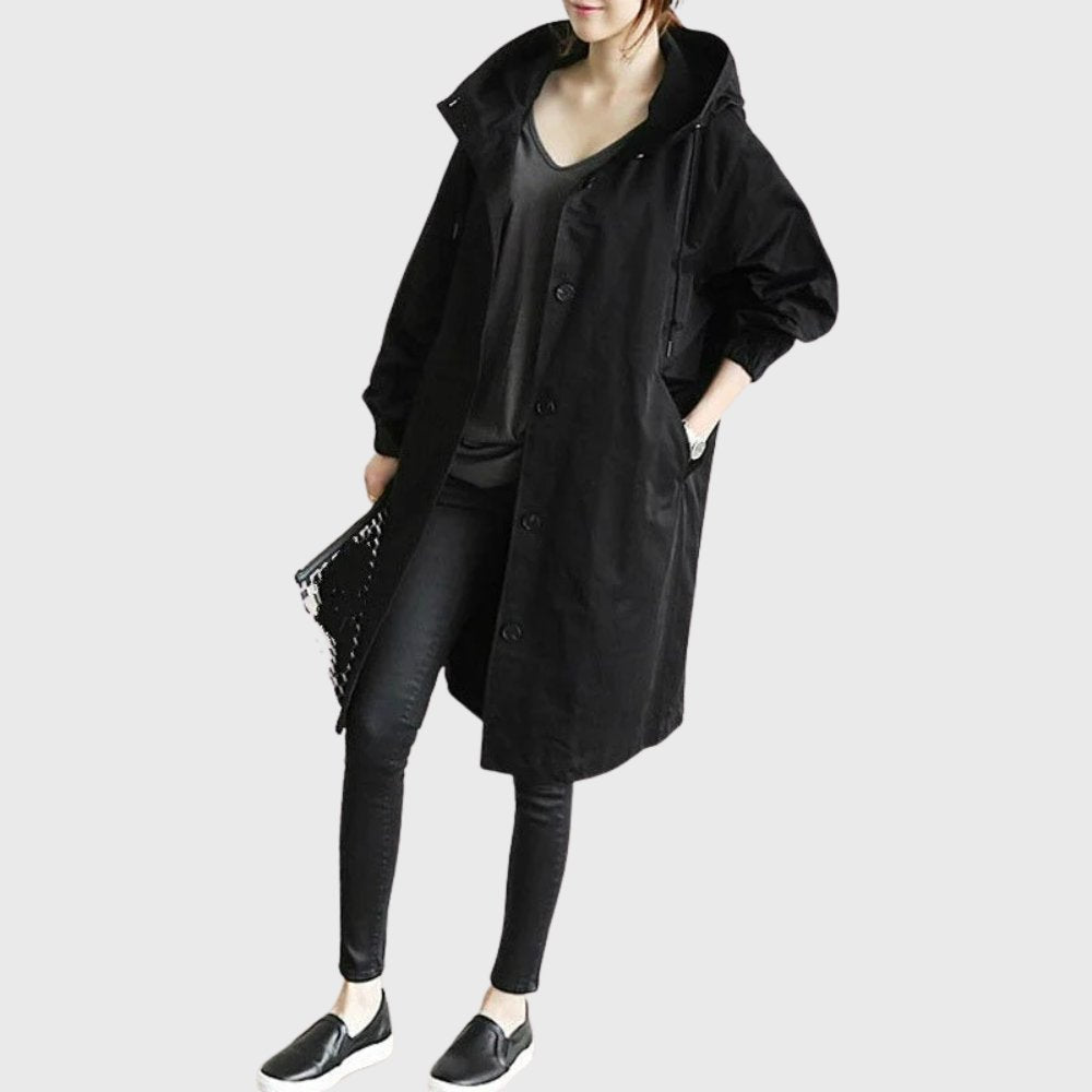 Women's Rainproof Trench Coat with Attached Hood