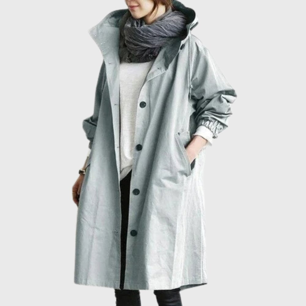 Women's Rainproof Trench Coat with Attached Hood