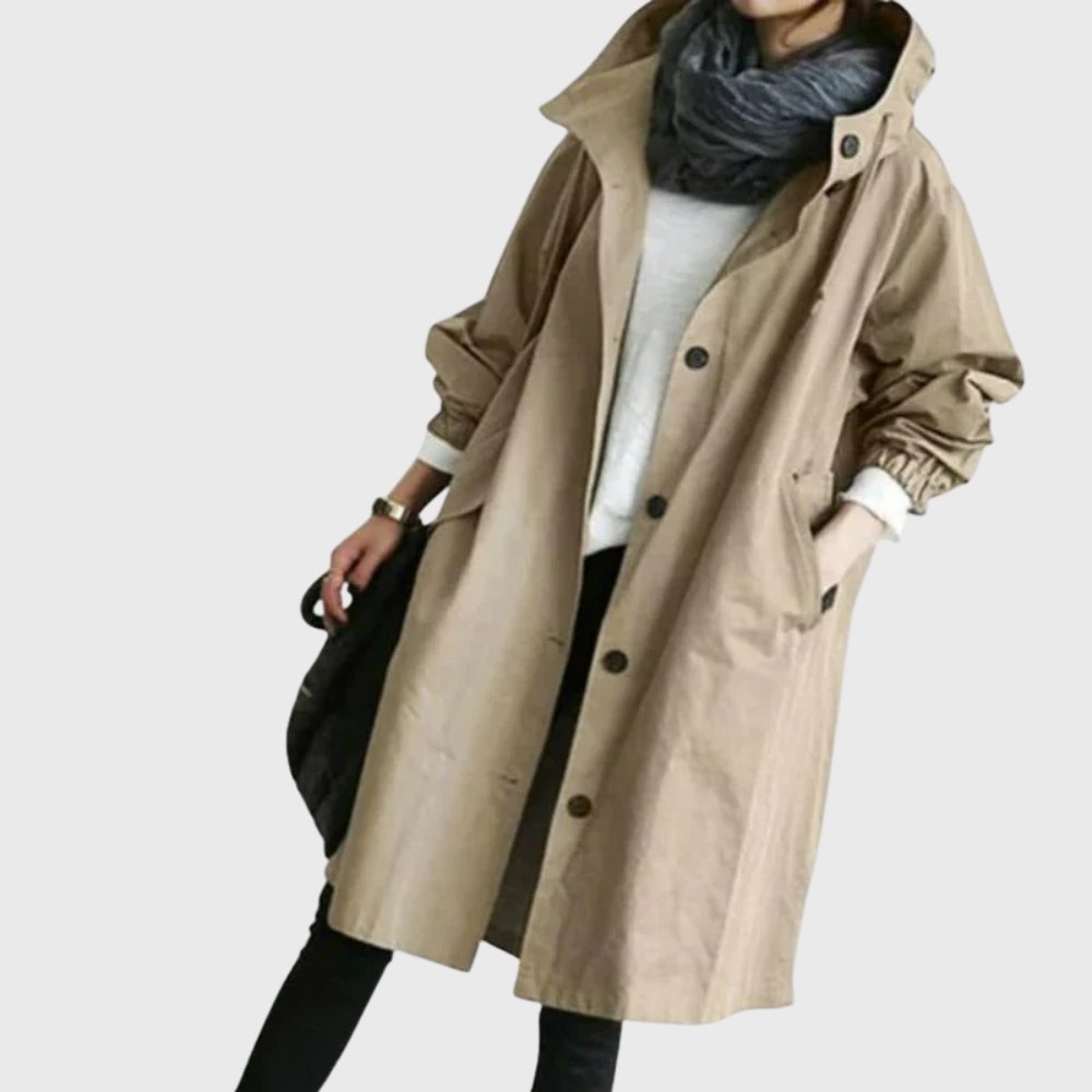 Women's Rainproof Trench Coat with Attached Hood