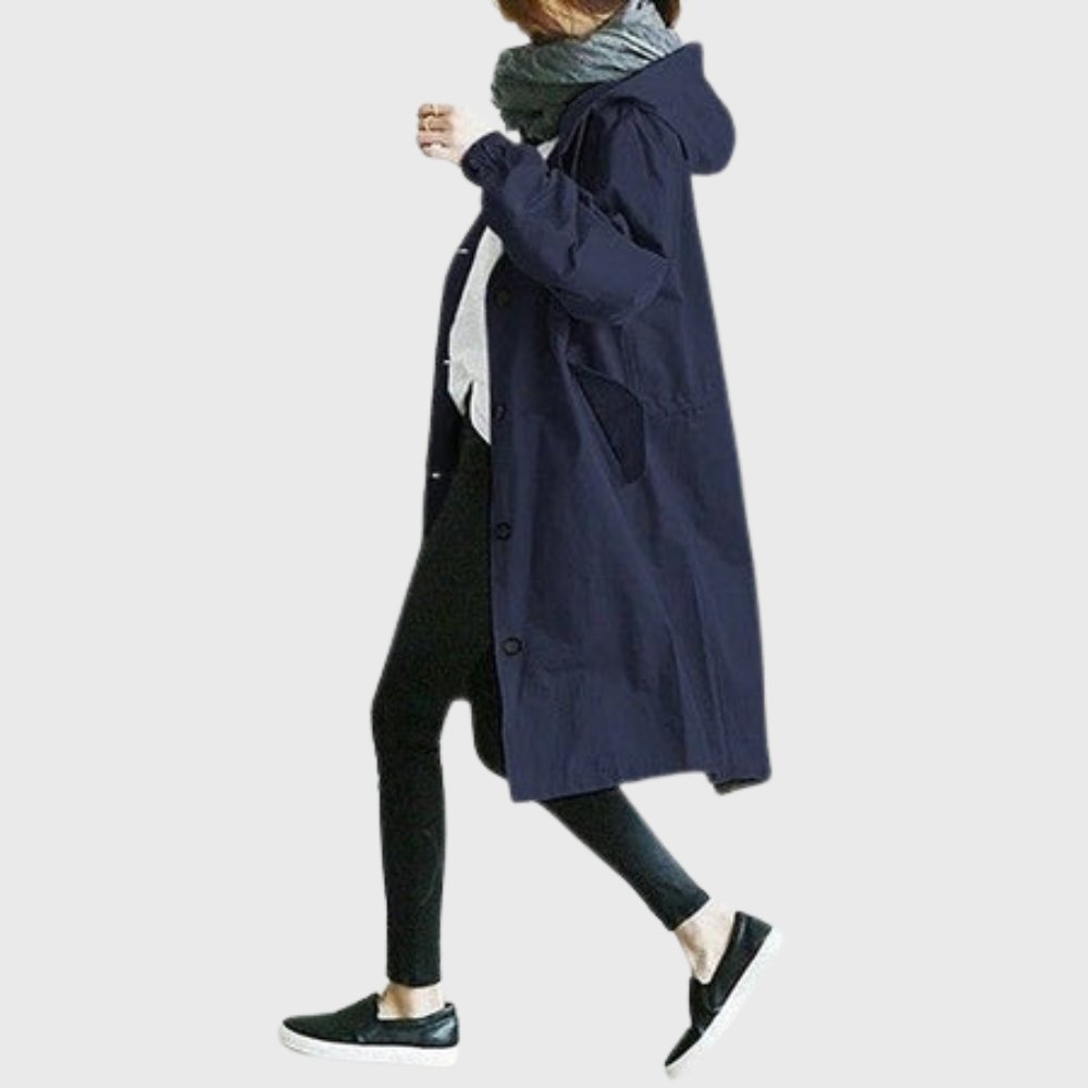 Women's Rainproof Trench Coat with Attached Hood
