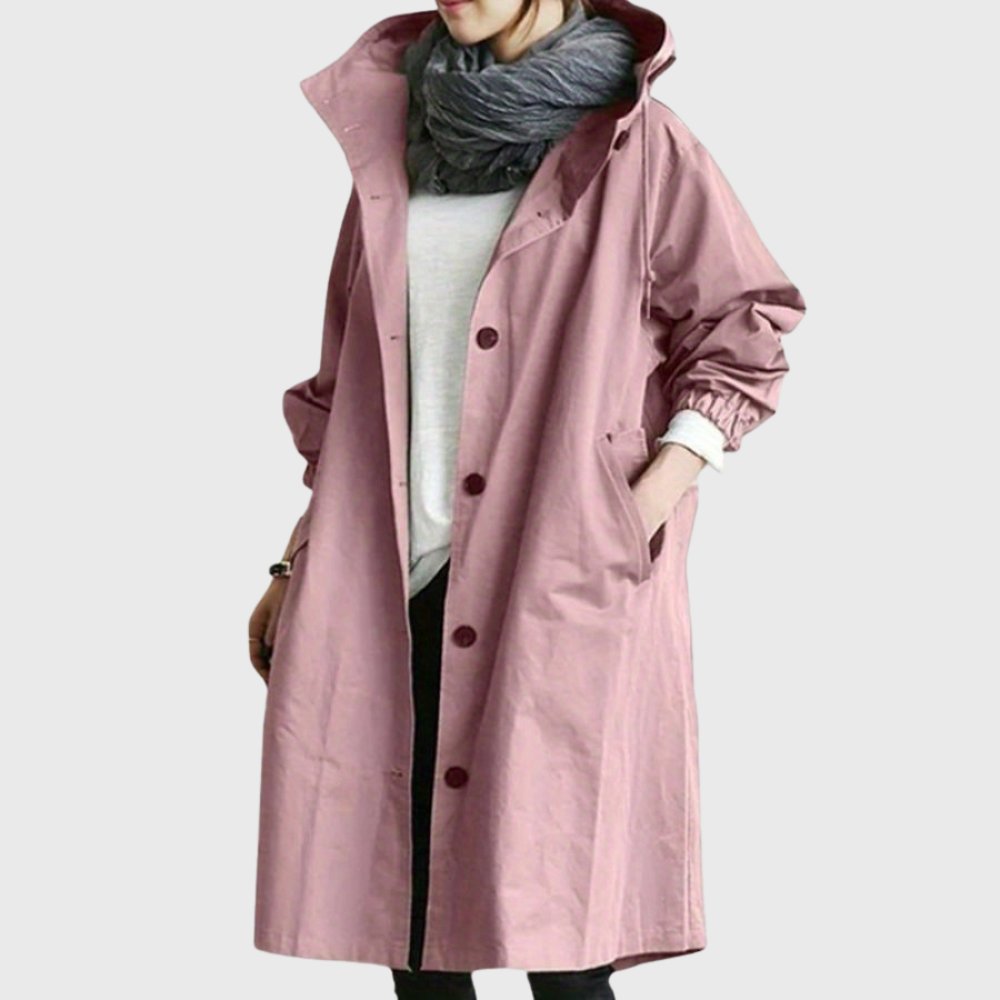 Women's Rainproof Trench Coat with Attached Hood
