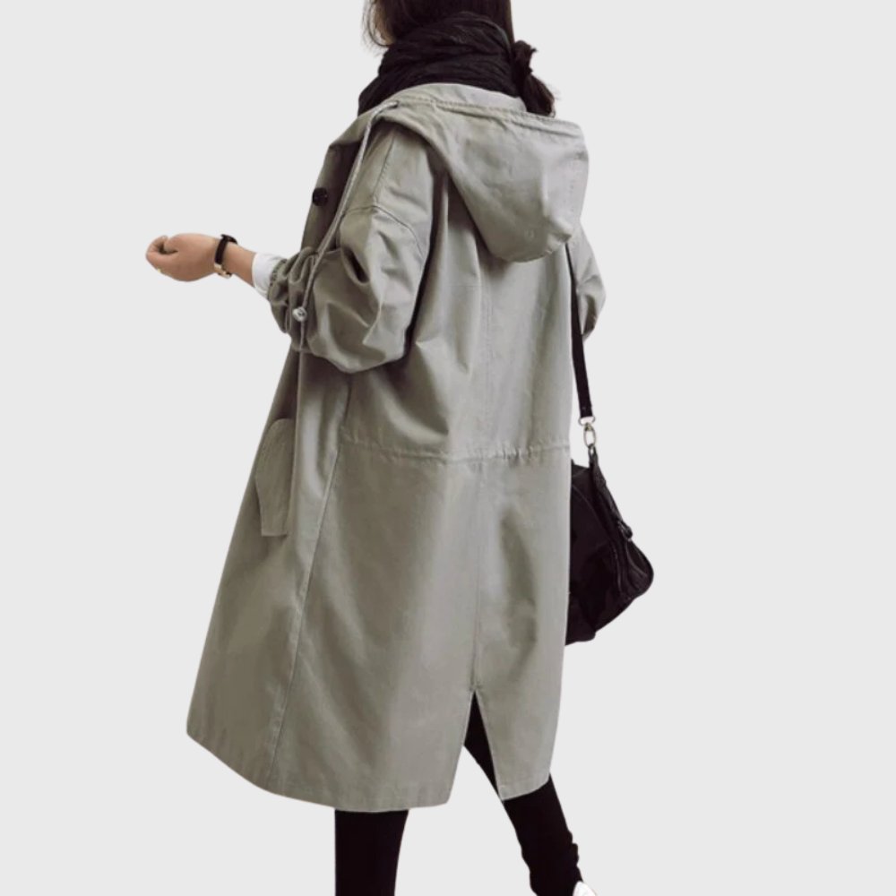 Women's Rainproof Trench Coat with Attached Hood