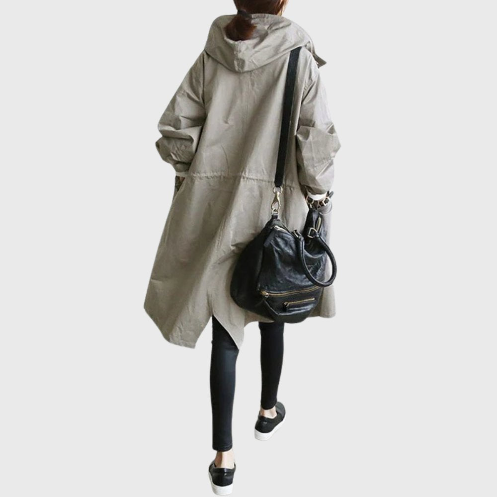 Women's Rainproof Trench Coat with Attached Hood