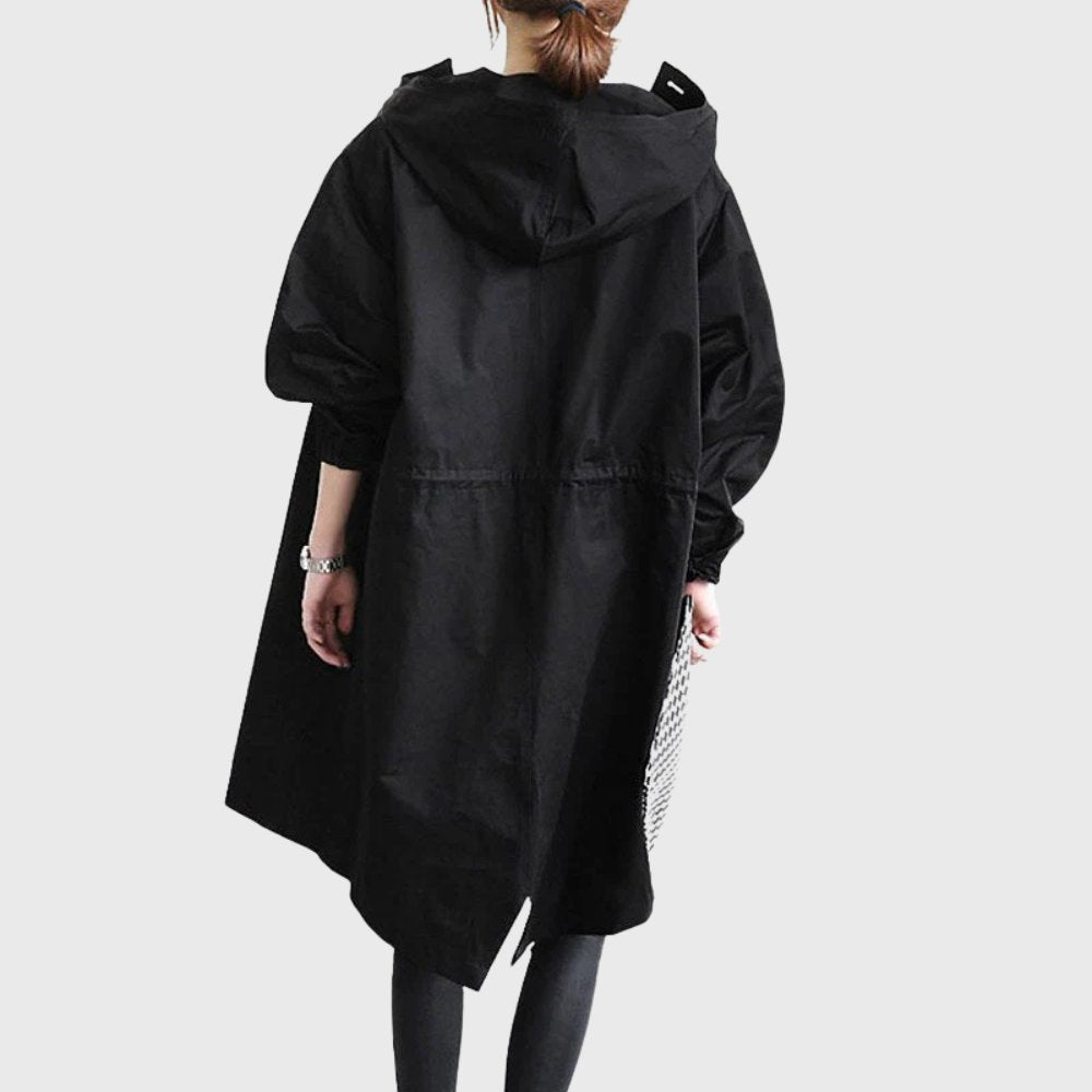 Women's Rainproof Trench Coat with Attached Hood