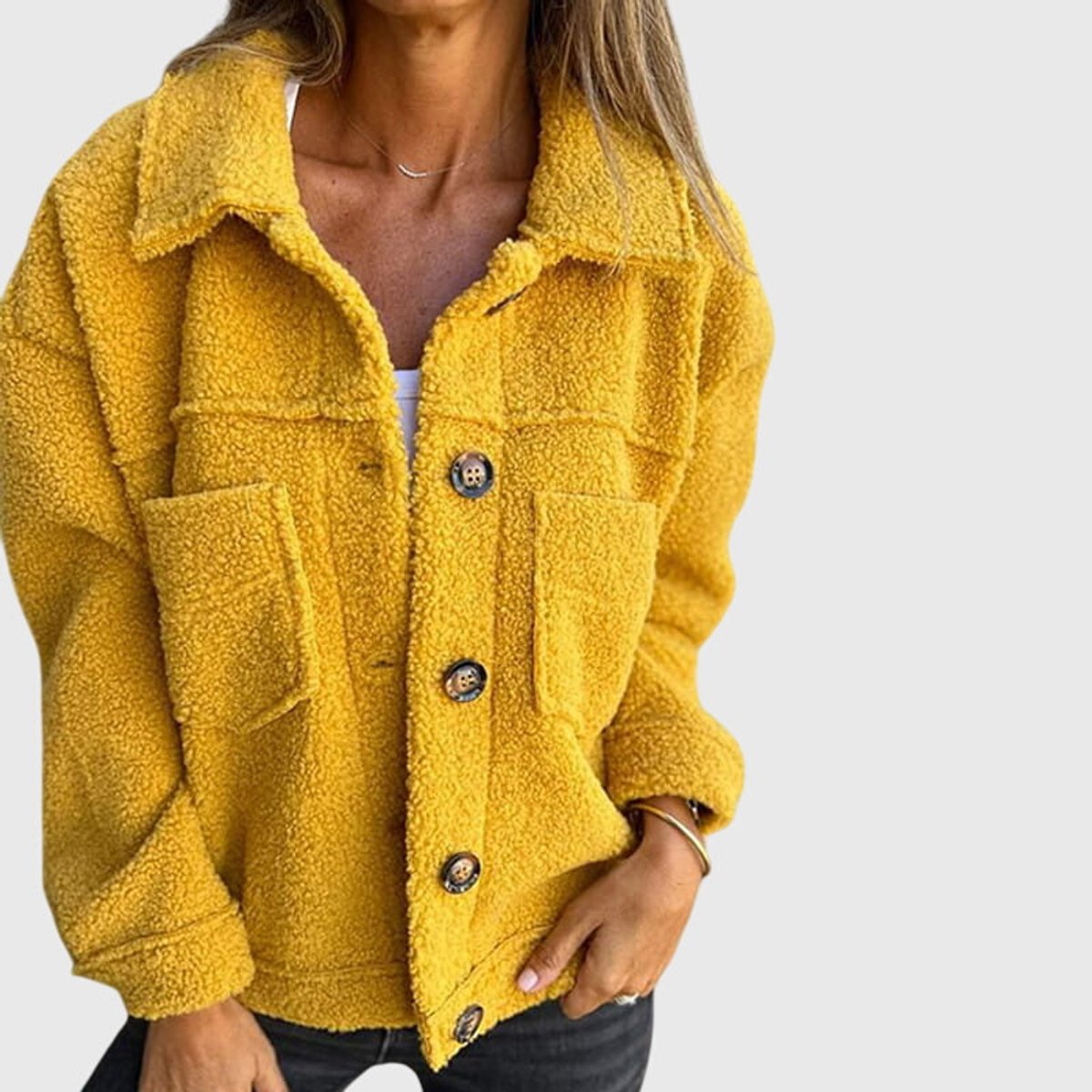 Women's Plush Curly Sherpa Button-Up Shacket