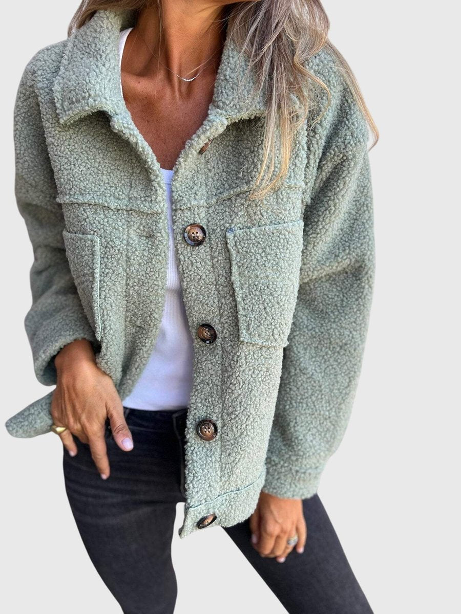 Women's Plush Curly Sherpa Button-Up Shacket