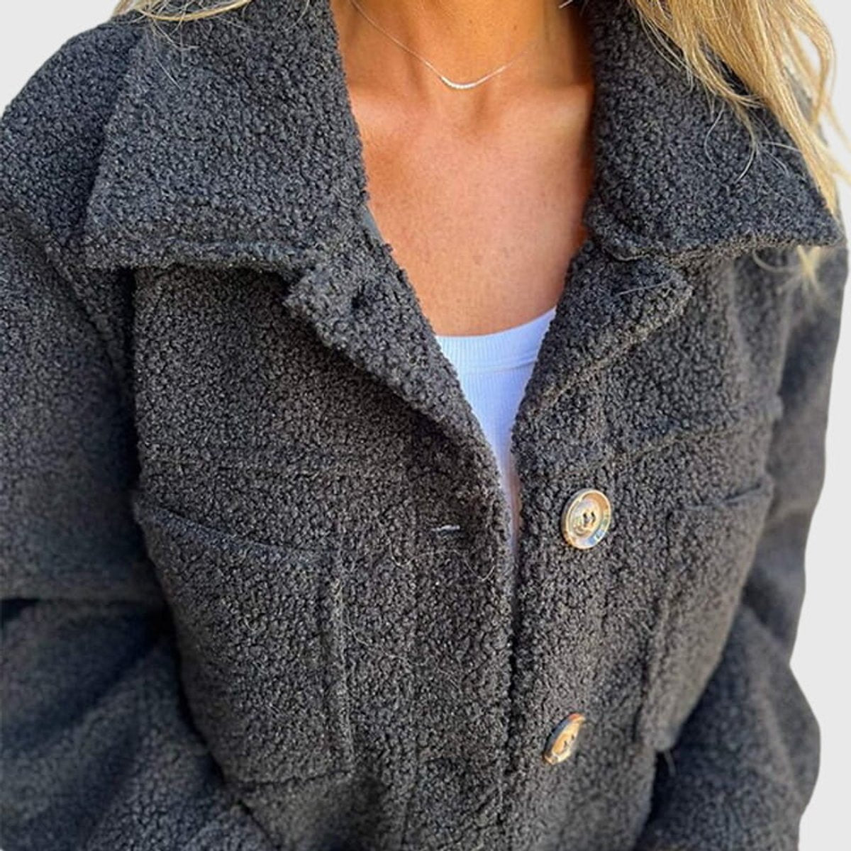 Women's Plush Curly Sherpa Button-Up Shacket