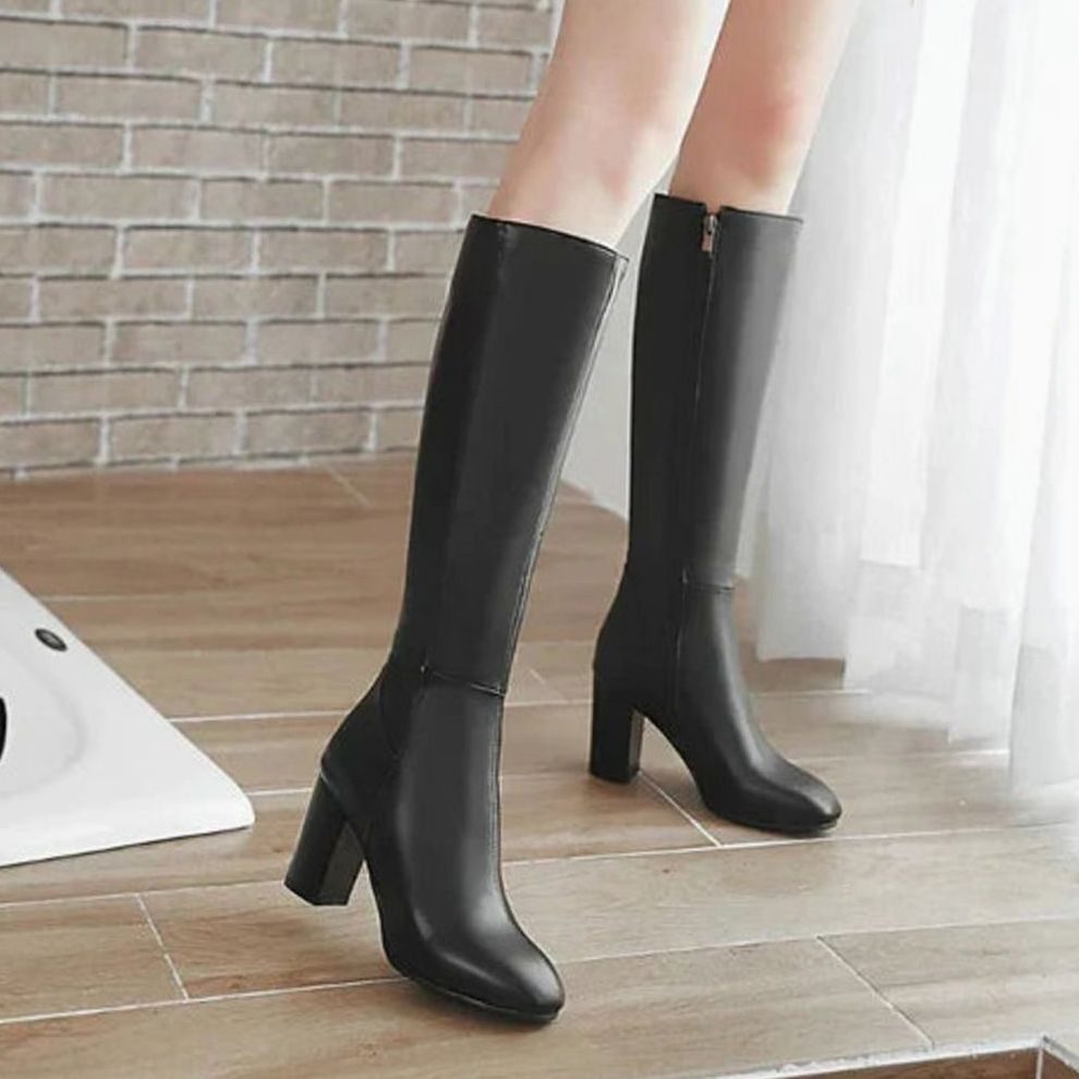 Women's Tall Block-Heeled Zip Boots for Skirts and Dresses