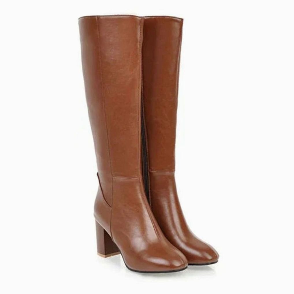 Women's Tall Block-Heeled Zip Boots for Skirts and Dresses