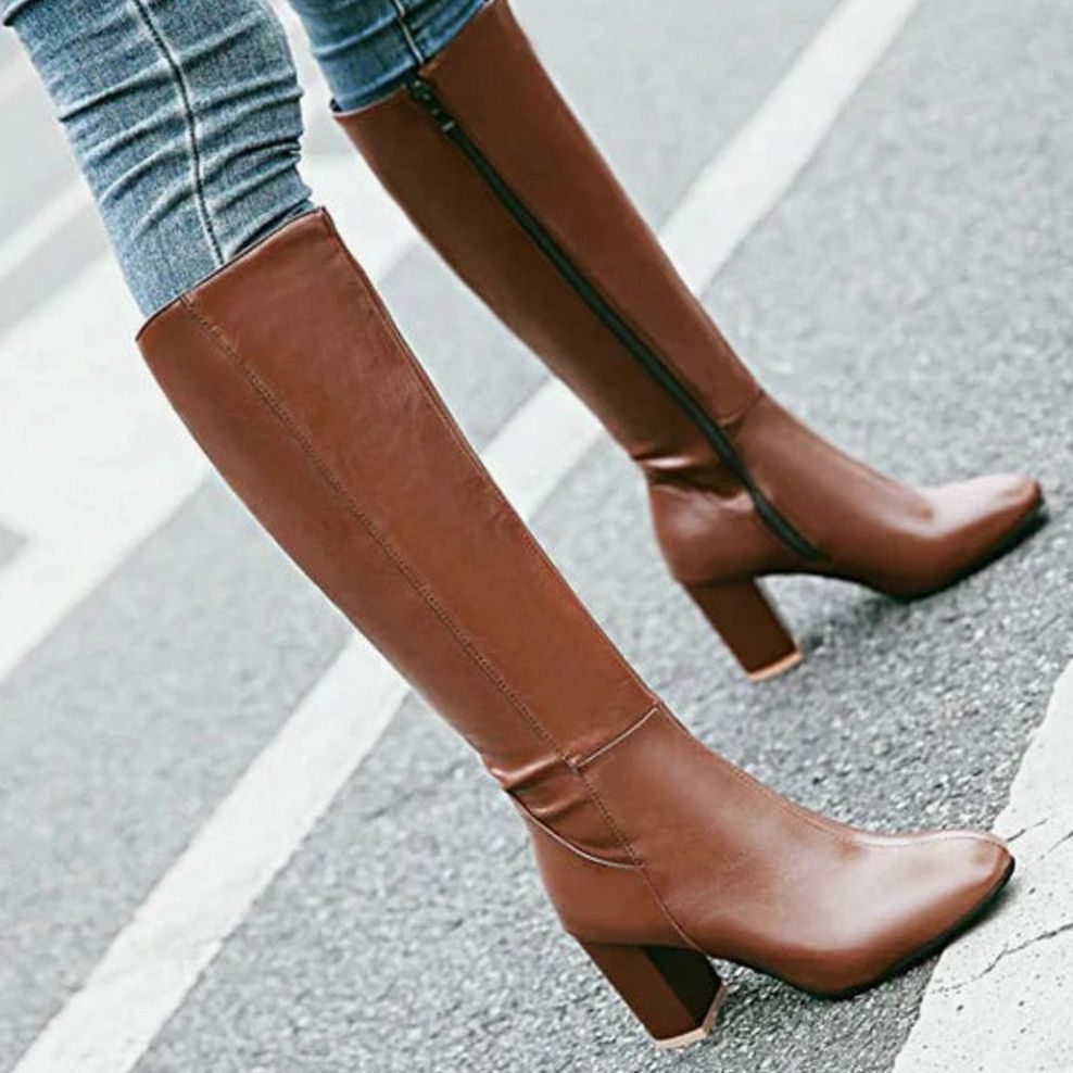Women's Tall Block-Heeled Zip Boots for Skirts and Dresses