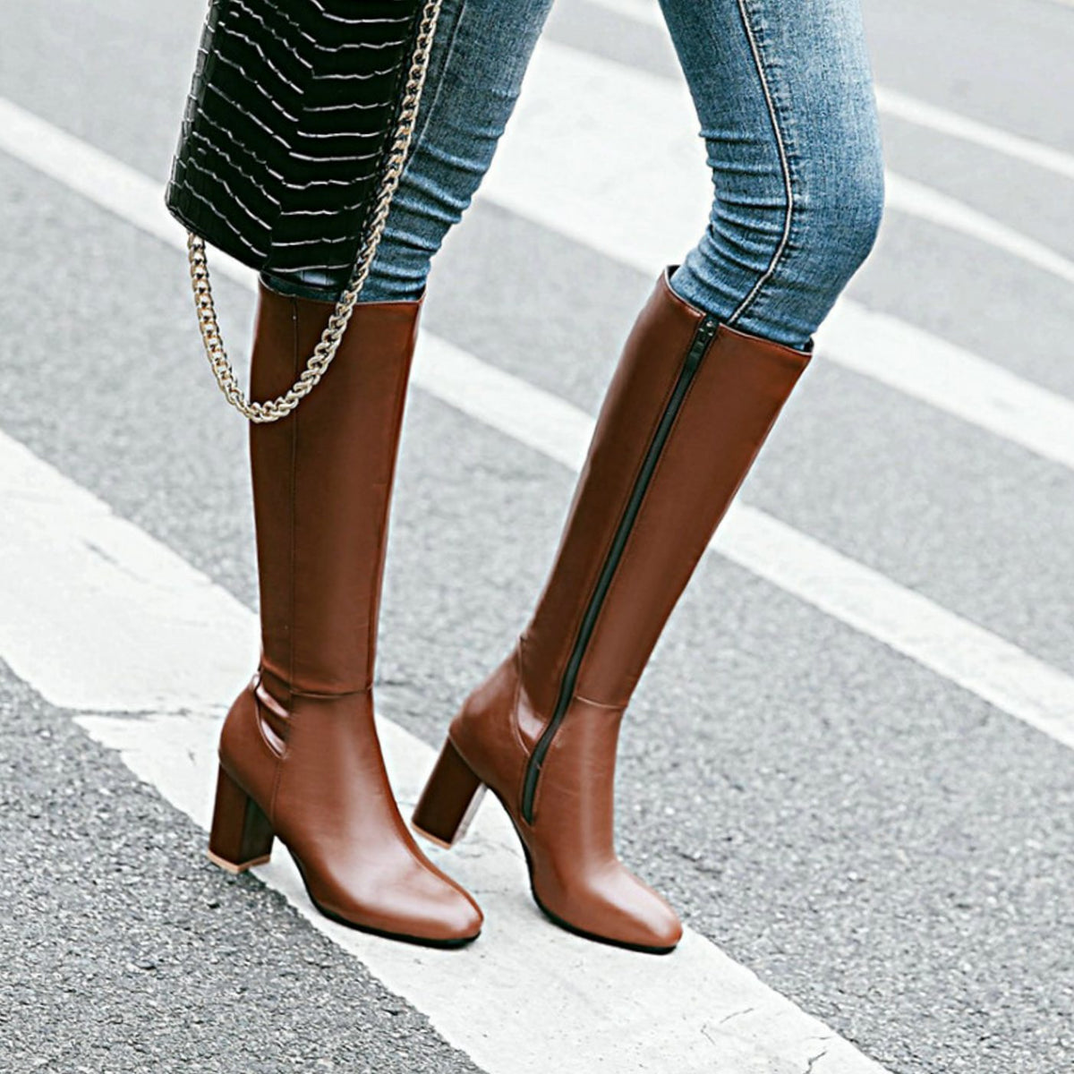 Women's Sleek Faux Leather Knee-Length Boots