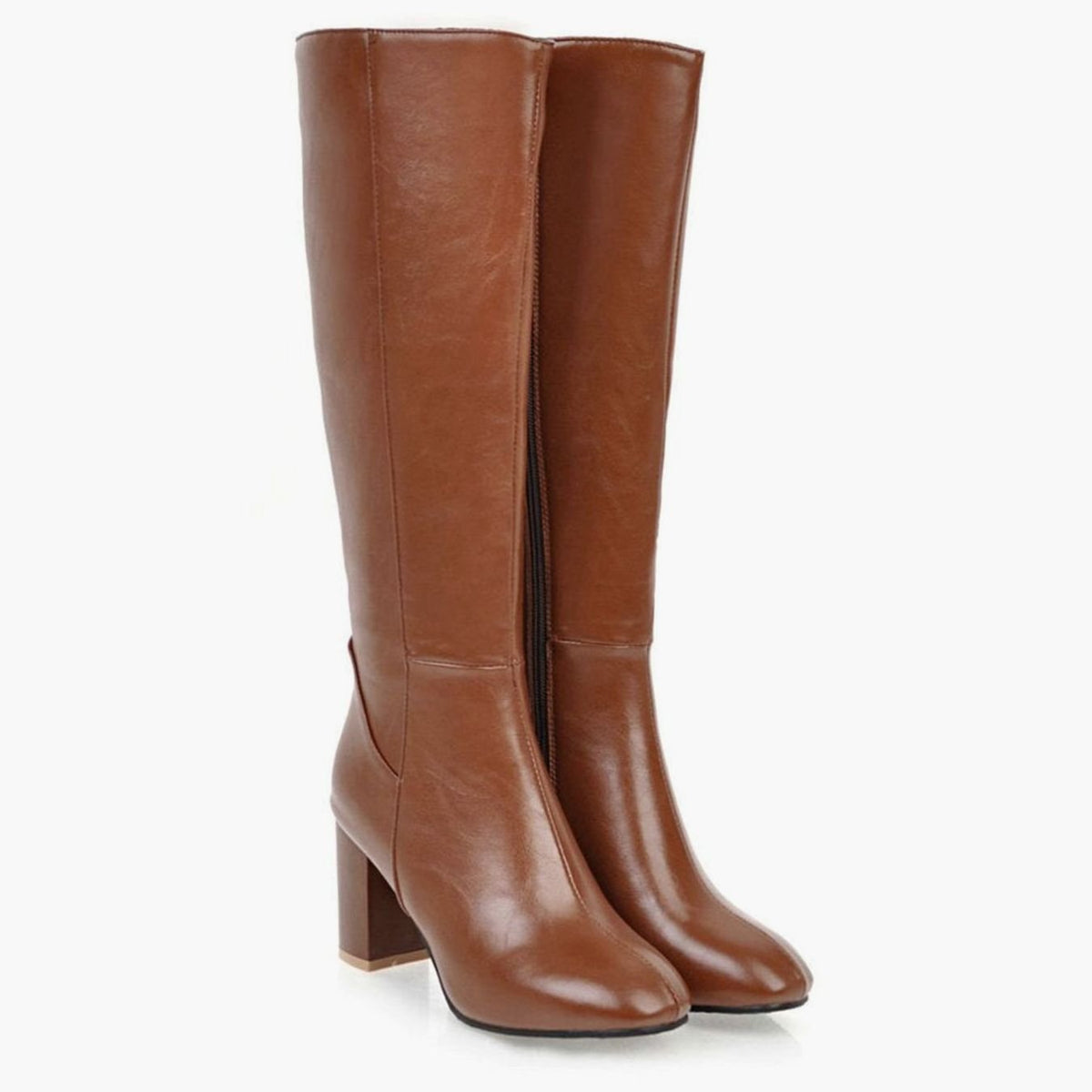 Women's Sleek Faux Leather Knee-Length Boots