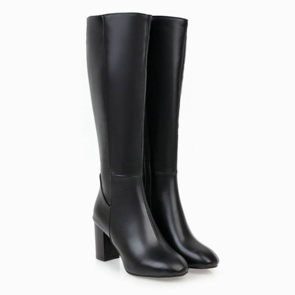 Women's Sleek Faux Leather Knee-Length Boots