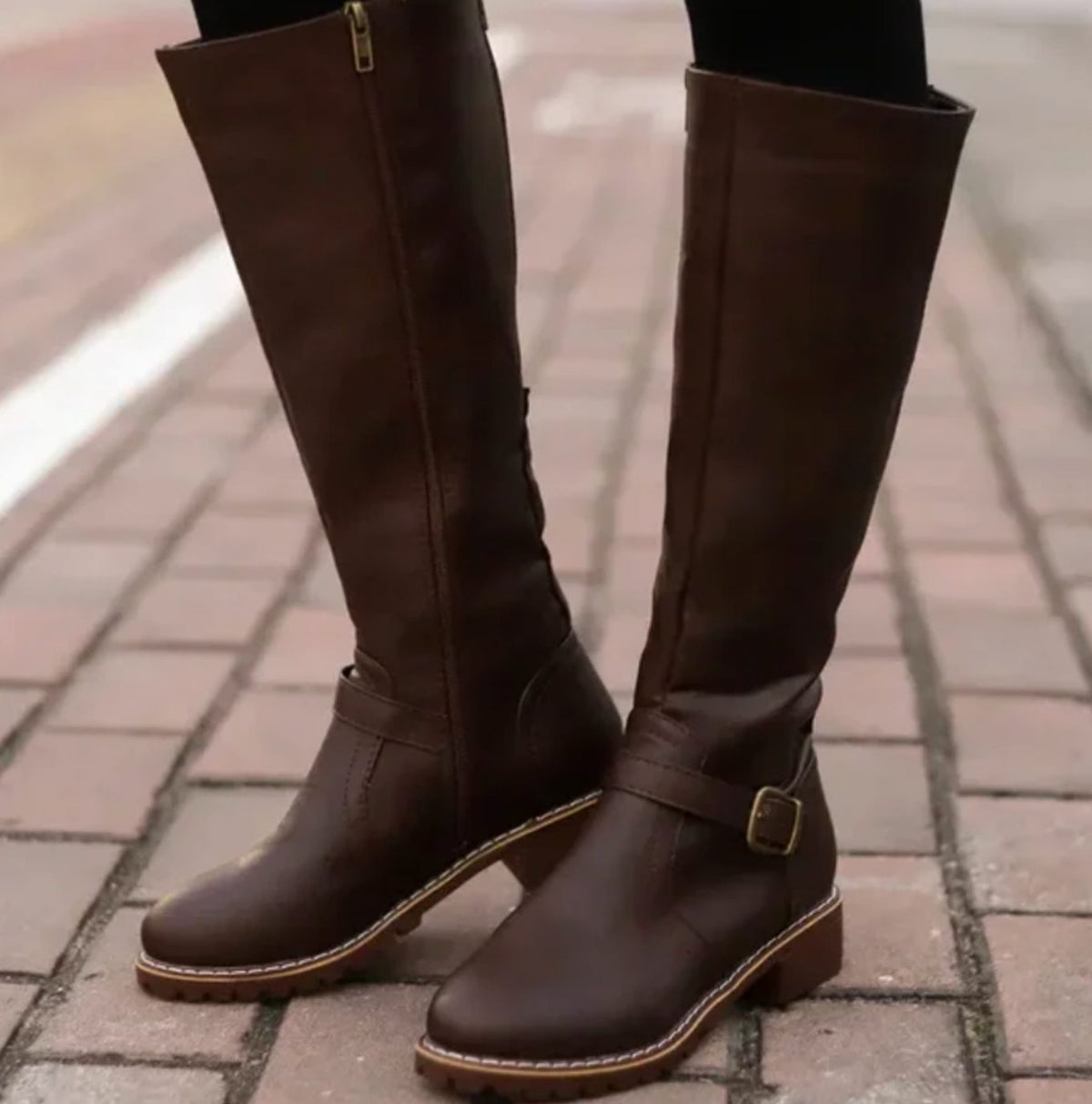 Women's Tall Smooth Leather Equestrian Block Heel Boots