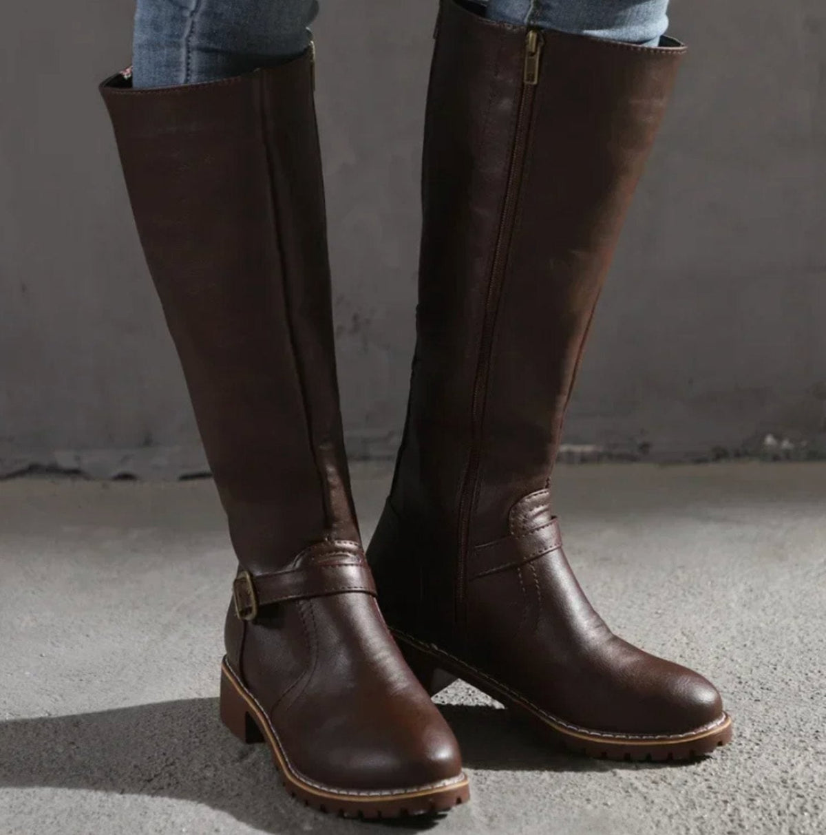 Women's Tall Smooth Leather Equestrian Block Heel Boots