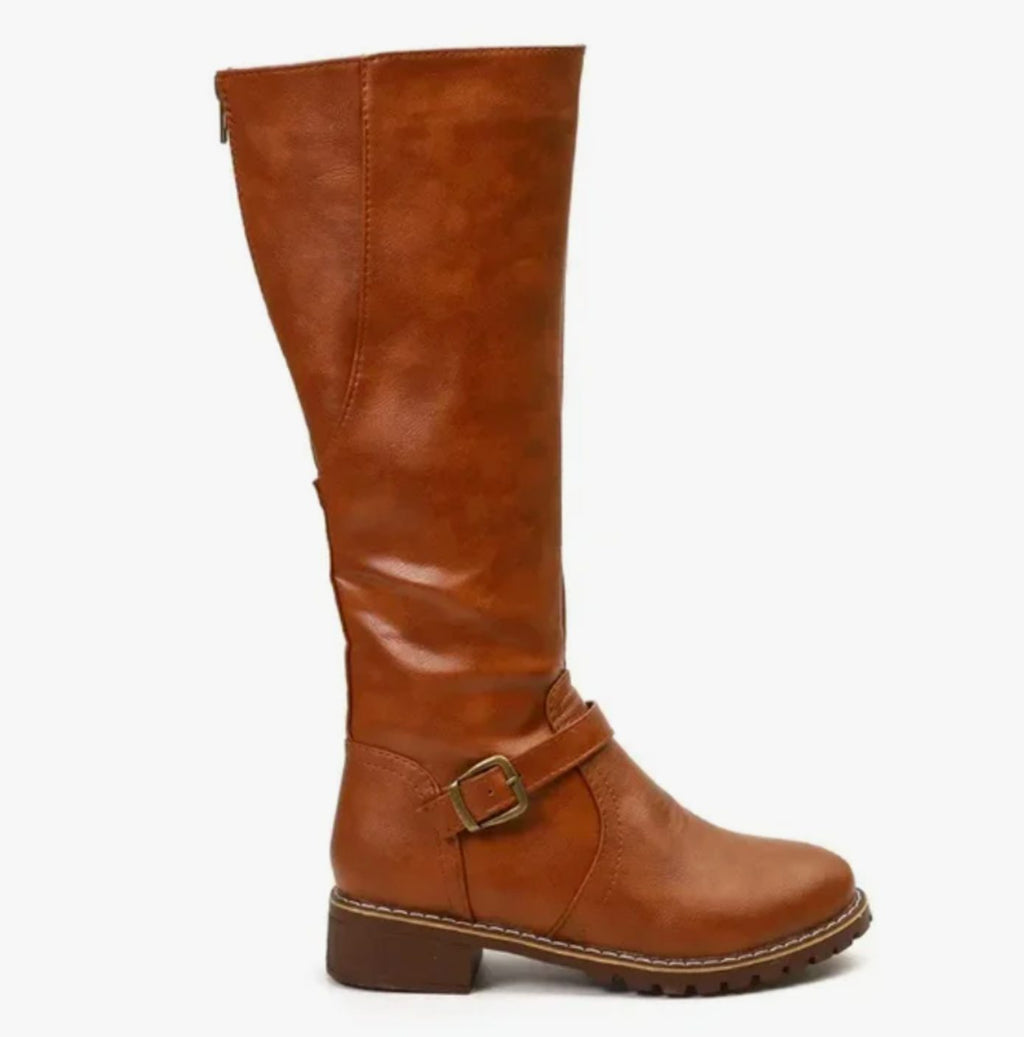 Women's Tall Smooth Leather Equestrian Block Heel Boots
