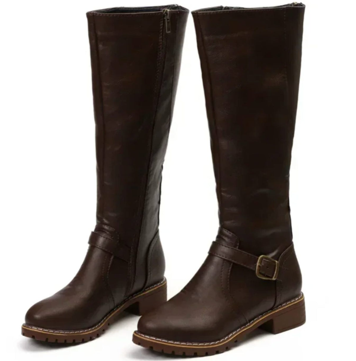 Women's Tall Smooth Leather Equestrian Block Heel Boots