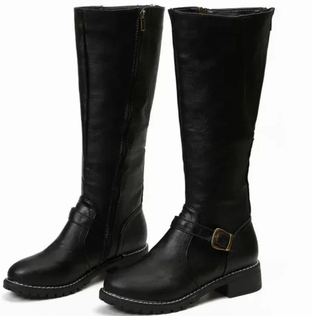 Women's Tall Smooth Leather Equestrian Block Heel Boots