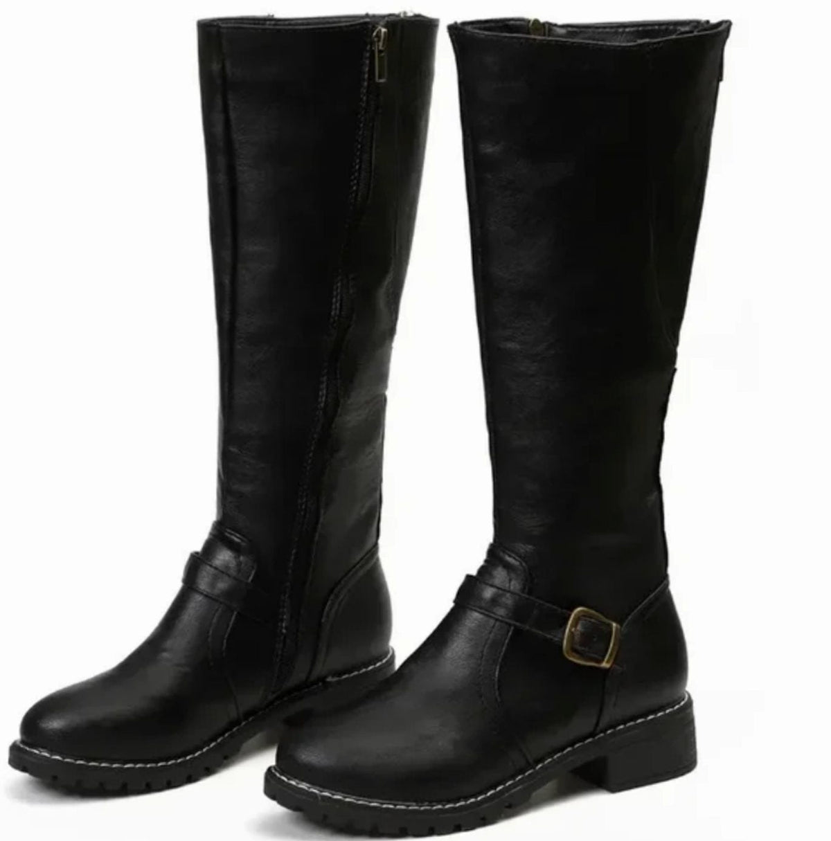 Women's Tall Smooth Leather Equestrian Block Heel Boots