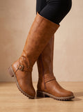Women's Tall Equestrian Boots with Ankle Buckle Strap
