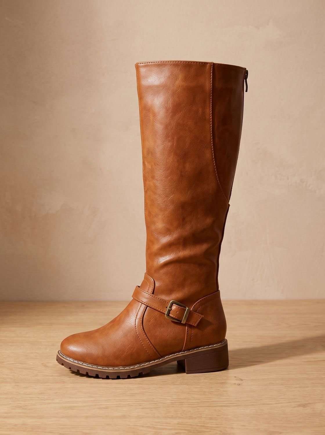 Women's Tall Equestrian Boots with Ankle Buckle Strap