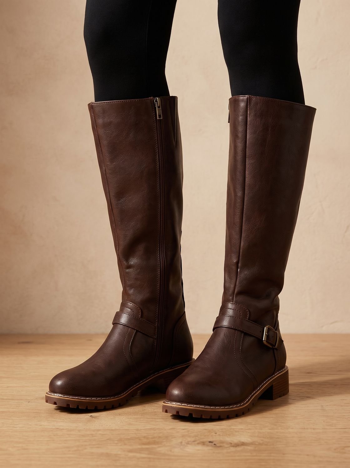 Women's Tall Equestrian Boots with Ankle Buckle Strap
