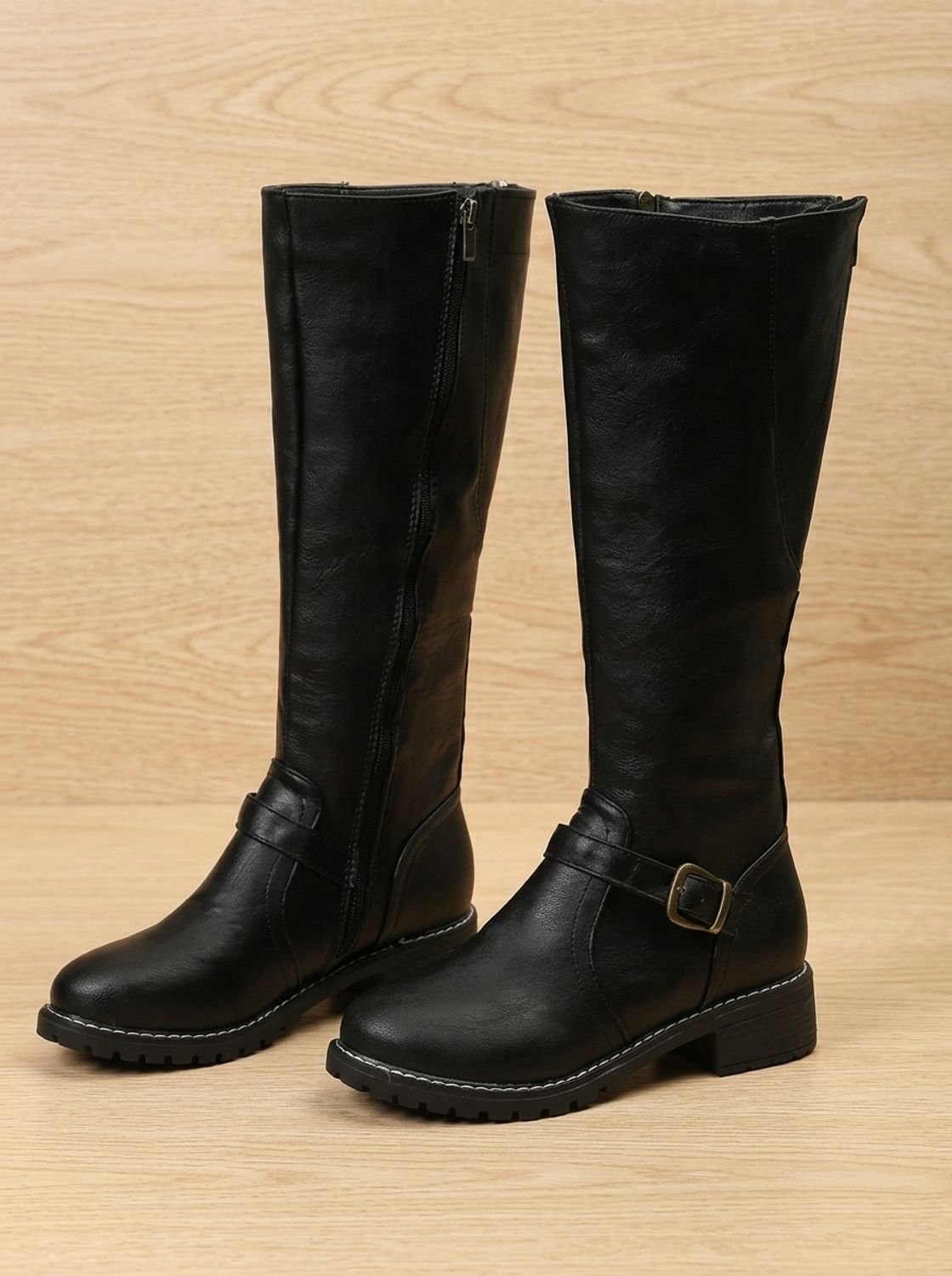 Women's Tall Equestrian Boots with Ankle Buckle Strap