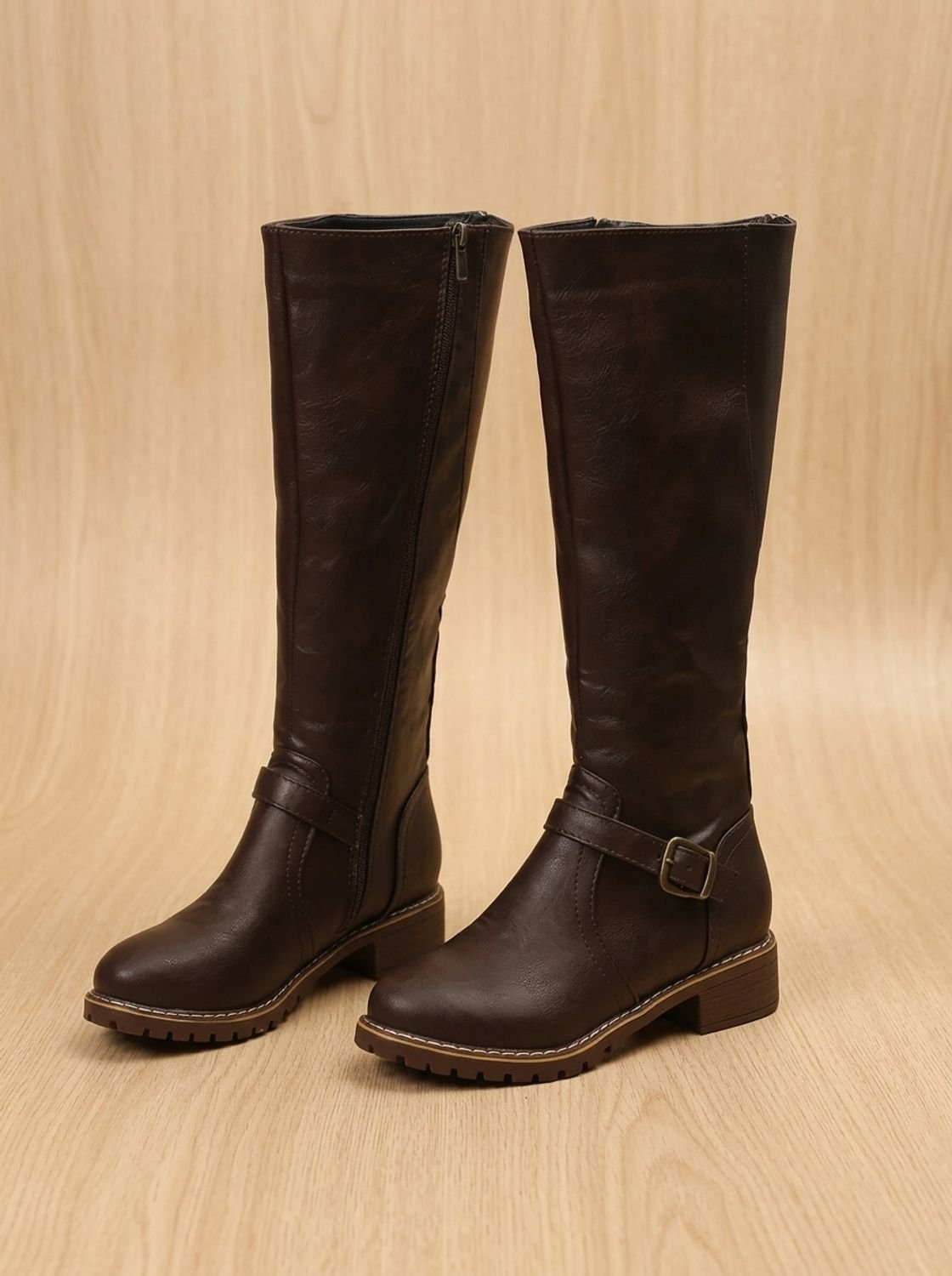 Women's Tall Equestrian Boots with Ankle Buckle Strap