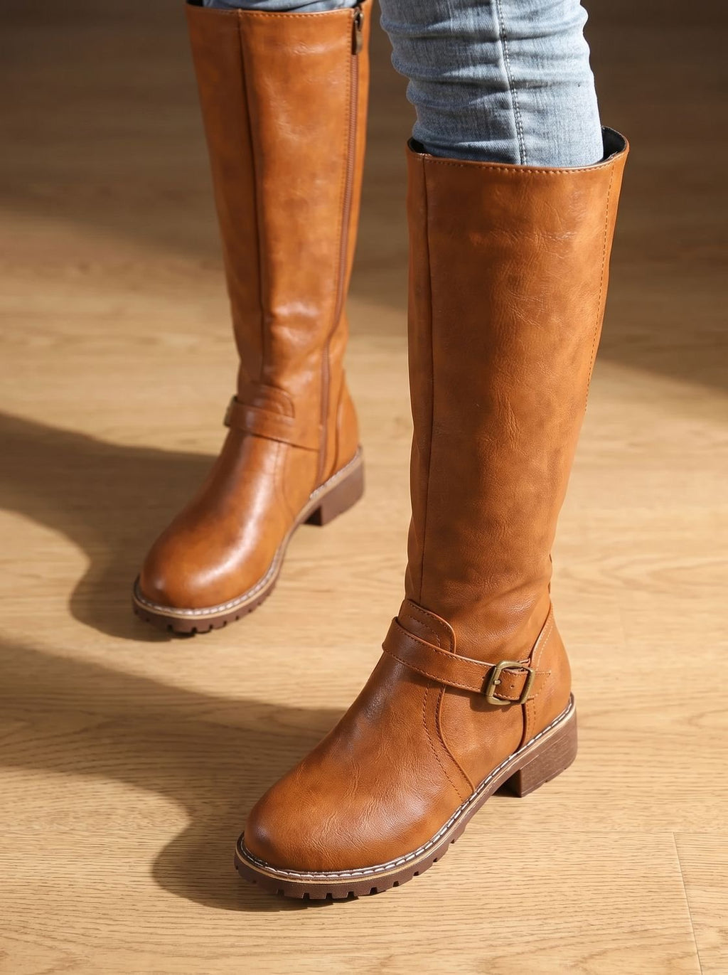 Women's Tall Equestrian Boots with Ankle Buckle Strap